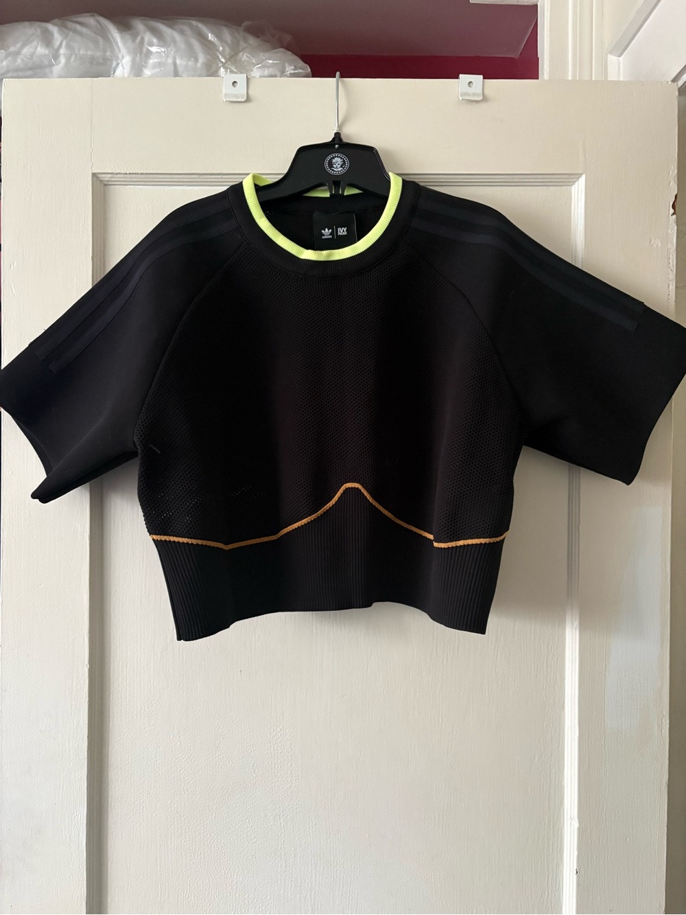 Adidas Ivy Park - Black Short-Sleeve Crop Top with Neon Trim
